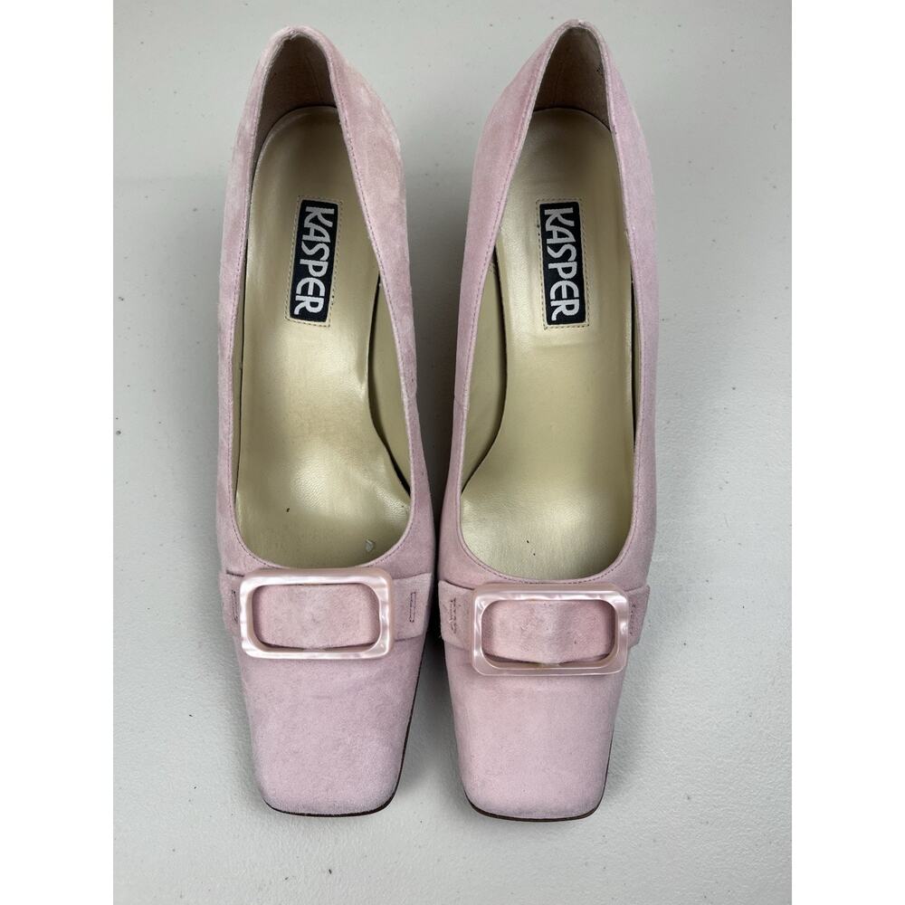 Kasper women’s Heels Size 7.5M Y2k Pink Suede Square Toe Pumps Buckle Detail